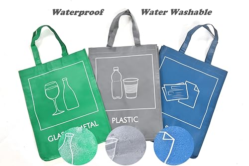 YOUNG DA Reusable Recycle Bags, 3-Piece Separate Recycling Bin Set for Home, Kitchen, and Office - Waterproof Recyclable Waste Sorting Organizer