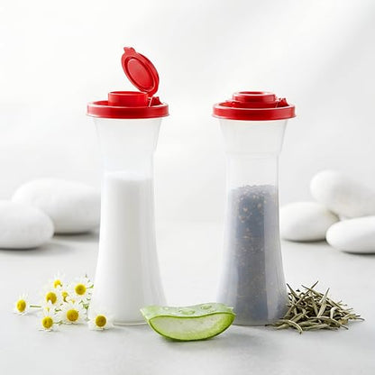 Large Hourglass Salt and Pepper with Red Seals (Red | Plastic)