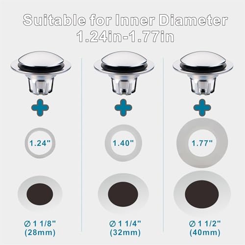 WELSAN Chrome Plated Bathroom Sink Drain Stopper 1 1/8"-1 1/2" Bath Drain | Bathroom Sink Stopper Replacement, Universal Pop-Up Drain Stopper Plug Strainer with Hair Catcher, Anti-Clogging Design