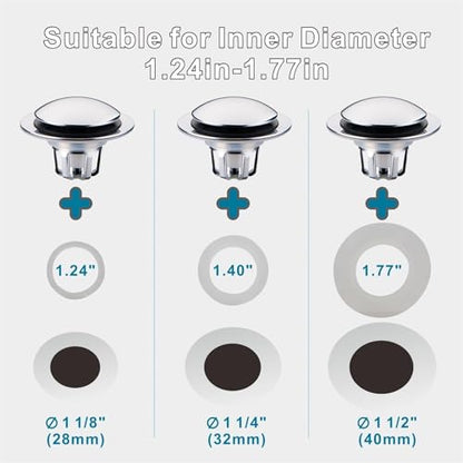 WELSAN Chrome Plated Bathroom Sink Drain Stopper 1 1/8"-1 1/2" Bath Drain | Bathroom Sink Stopper Replacement, Universal Pop-Up Drain Stopper Plug Strainer with Hair Catcher, Anti-Clogging Design
