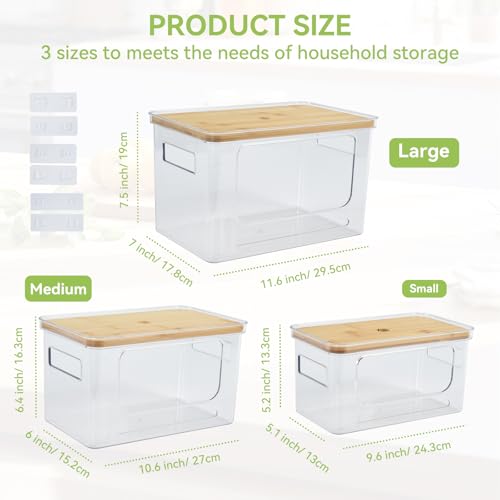 3 Pack Trash Bag Holder Dispenser with Lid Plastic... (3 Count | Clear + Yellow | Bamboo, Plastic)