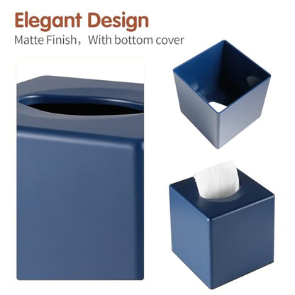 Tissue Box Cover, Square Facial Cube Tissue Box Holder, Storage Accessories for Bathroom Vanity, Bedroom Countertops, Dressers, Night Stand, Parlors and Offices - Navy Blue