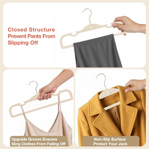Velvet Pants Hangers 20 Pack Velvet Hangers,Pant Hangers,Non Slip Fabric with Stackable Cascading Hook,Suit for Pants,Jeans,Scarf,Towels,Tank Top,Coat（Beige）