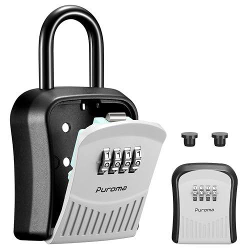 Puroma Lock Box Combination Key Lock Box, Wall-Mounted Portable Storage Lockbox for Keys with Resettable Code, Outside Safe Security Box for House, Apartment, Office Key Storage (1 Pack, Gray)