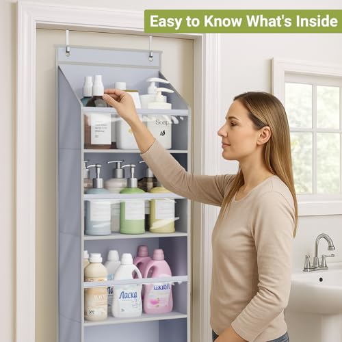 2 Pack Over the Door Organizer, Large Capacity Closet Door Hanging Organizer, Clear Deep Pockets Baby Organizer Storage for Nursery, Bathroom, Bedroom, Pantry, Diapers (Grey)