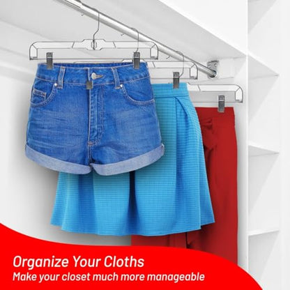 DEILSY™ Pants Hangers with Clips 12 Pack Skirt Hangers Clear Plastic | Hangers with clips and 360° swivel hook, pants hangers rubber-padded clips, ideal for jeans, trousers, skirts and shorts