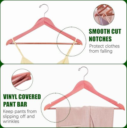 Amber Home 30 Pack Natural Red Cedar Wooden Suit Coat Hangers for Closet | Wooden Clothes Hangers with Non-slip Pants Bar, Cedar Hangers for Shirts, Jackets, Dresses, and Pants