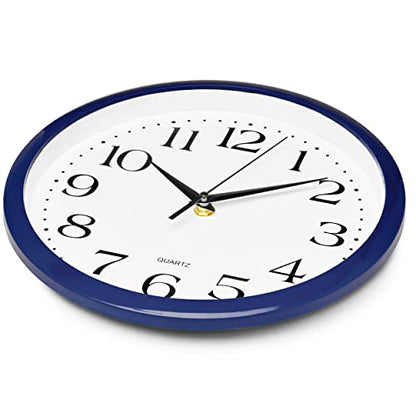 Bernhard Products Navy Wall Clock Silent Non Ticking - 10 Inch Quality Quartz Battery Operated Round Easy to Read Home/Kitchen/Office/Classroom/School Clock