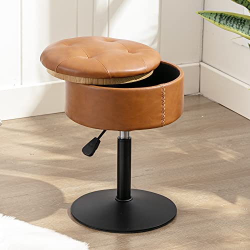 360°Swivel Vanity Stool Chair for Makeup Room, Hei... (Whiskey Brown | Faux Leather)