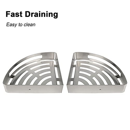 NearMoon Bathroom Shower Caddy 2 Pack, 304 Stainless Steel Shower Organizer with 2 Hooks, No Drill (Corner Shelf, Brushed Nickel)