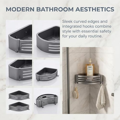 Corner Shower Shelf No Drill Adhesive Bathroom Caddy Wall Mounted Shower Organizer for Inside Shower 2-Pack Matte Gray Aluminum