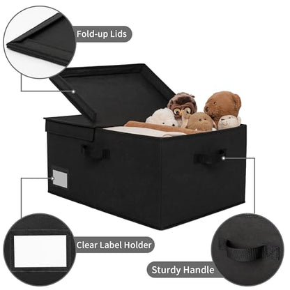 GRANNY SAYS Black Storage Bin with Lid, Fabric Closet Organizers and Storage Baskets, Extra Large Storage Box for Clothes, Memory Keepsake Box, 1-Pack