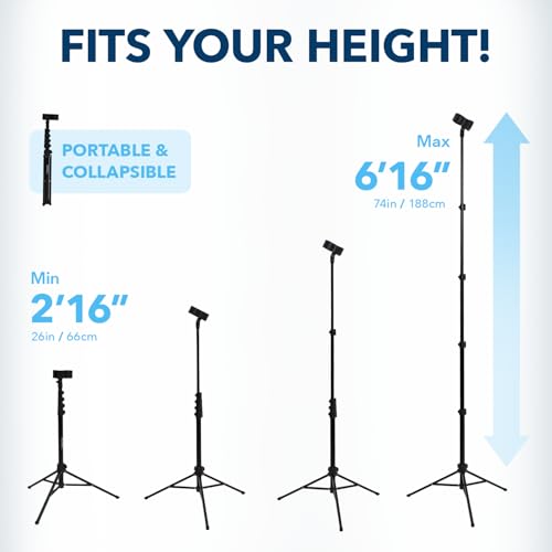 Hair Dryer Stand 26-74" Adjustable Hands-Free Blow Dryer Holder | Arthritis & Frozen Shoulder Support: Heavy-Duty Metal Tripod, Universal Fit