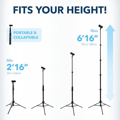 Hair Dryer Stand 26-74" Adjustable Hands-Free Blow Dryer Holder | Arthritis & Frozen Shoulder Support: Heavy-Duty Metal Tripod, Universal Fit