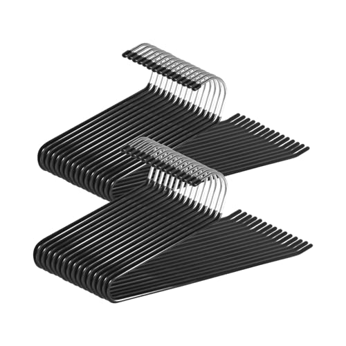 Open Ended Pants Hangers,30-Pack Clothes Hangers Space Saving, Non-Slip Black Metal Hangers, Space Saving Design for Jeans,Slacks,Scarf (Black)