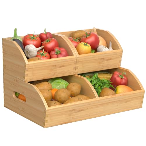 Potato and Onion Storage Bin, Stackable Pantry Org... (Turquoise | Bamboo)
