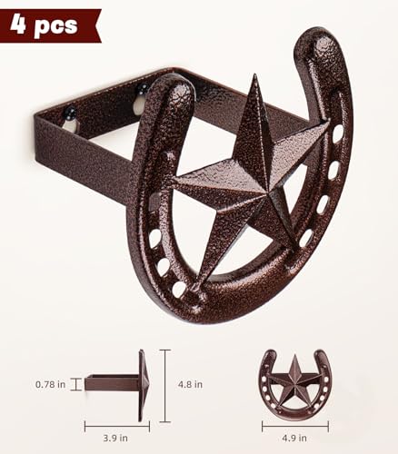 Cowboy Hat Hanger Wall Mount, 4 Pack Cowboy Hat Rack, Metal Horseshoe Hook | Horseshoe Decor, Western Hat Hook for Wall, Hat Holder for Entryway Closet, Bridle Hook for Tack Room, Horse Supplies, Bronze