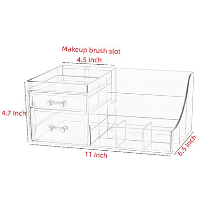 Cq acrylic 1 Pack Clear Skincare Organizer for Vanity,Stackable 2 Drawers Make Up Organizer,Cute Cosmetic Organizer for Vanity Jewelry,Hair Clip,Beauty,Skincare Product Dresser Acrylic Desk Organizer