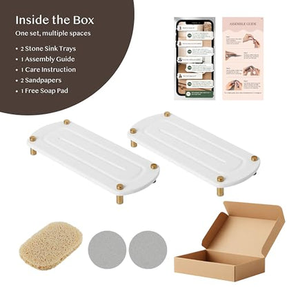 2PCS Absorbing Stone Soap Tray, Quick Dry Diatomaceous Earth Drying Rack | Self-draining, mold-resistant water absorbing soap holder; shower caddy, soap dispenser & sponge organizer, kitchen bathroom.