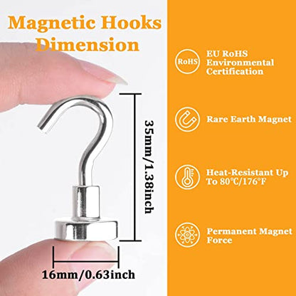 68Pack Super Strong Magnetic Hooks, 25lbs Heavy Duty Magnetic Hook for Hanging, Rare Earth Neodymium Magnet Hooks, for Cruise Ship Camping Grill Kitchen Fridge Garage Wall