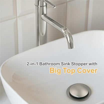 WELLUP Bathroom Sink Stopper,Sink Drain Stopper Pop Up Strainer Brushed | Bruhsed Nickel 2-in-1 Sink Stopper Replacement,Bathroom Sink Drain with Hair Catcher,Fit 1 1/8"-1 1/2",Anti-Clogging Design