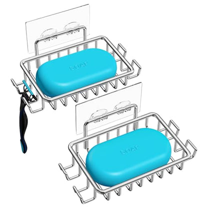 Nieifi Bar Soap Holder for Shower Wall, Adhesive Soap Dish for Bathroom | Stainless steel, 2 pack, razor holder, soap dish for shower, wall mounted, soap caddy, sponge holder, rustproof, silver