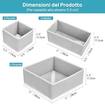 12 Pack Baby Clothes Organizer, Dresser Drawer Org... (12 Count | Grey | Fabric)