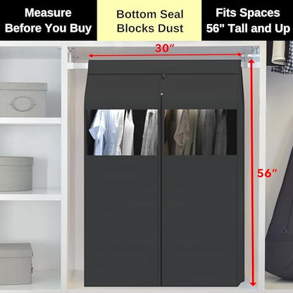 Simple Houseware 30"W x 54"H Garment Cover with Bottom Seal & Clear Window | for Clothes Rack/Closet/Hanging Clothes, Dark Gray