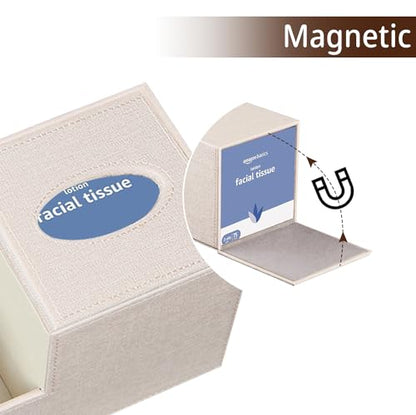 PU Leather Square Tissue Box Cover - Multi-Functional Tissue Box Holder | Tissue Box Cover with Storage,Tissue and Remote Control Holder/Caddy,Cube Tissue Box Organizer Bedroom Nightstand End Table