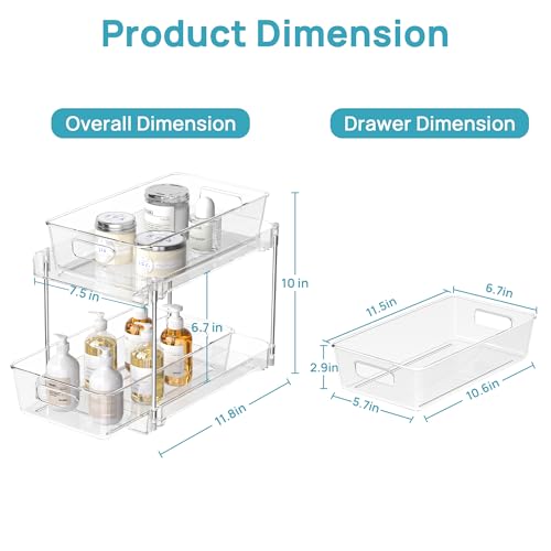 Vtopmart 2 Pack Pull Out Bathroom Under Sink Organizer (S-Standard) | Slide-out drawers, Multi-purpose storage, Clear visibility, Easy Set-up