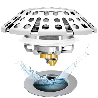 Anlige Bathtub Drain Stopper, Pop Up Tub Stopper with Hair Catcher, Bathtub Plug and Cover with Strainer, Universal for 1.5 to 1.8in Tub Drain