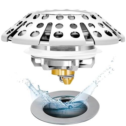 Bathtub Drain Stopper, Pop Up Tub Stopper with Hai... (Chrome Silver)