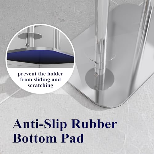 Kitsure Metal Toilet Paper Holder Free Standing, Medium, Silver | Rustproof Toilet Paper Stand for 4 Rolls, Bathroom Organizers and Storage with Anti-Slip Base and Plastic Shelf