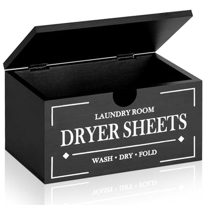 HouseJoy Dryer Sheet Holder-Black Dryer Sheet Container with Lid,Wooden Laundry Room Organization and Storage,Rustic Farmhouse Dryer Sheet Dispenser for Laundry Room Decor,Fabric Softener Containers