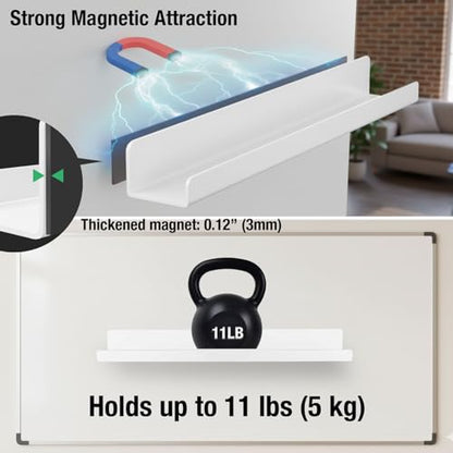 2 Pack Magnetic Book Shelf for Whiteboard - 17 Inch Reusable Acrylic Magnetic Shelves, Holds 11 lbs, Magnetic Book Display for Classrooms, Kitchen(White)