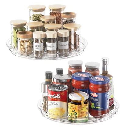 LAMU 2 Pack Lazy Susan Organizer 9 inch Lazy Susan Turntable for Cabinet, Rotating Spice Organization for Cabinet, Kitchen, Table Top, Countertop, Pantry Fridge Organizers and Storage, Clear