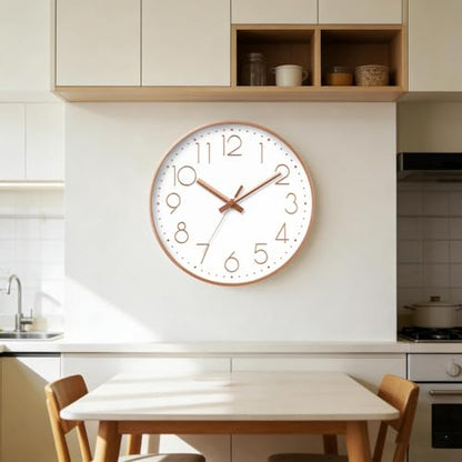 DAXSMY Wall Clock 12 Inch Rose Gold Decorative, Battery Operated Silent | Round; bold 3D numbers easy read; silent non-ticking; battery Operated, 1 AA not included; for bathroom, Living room