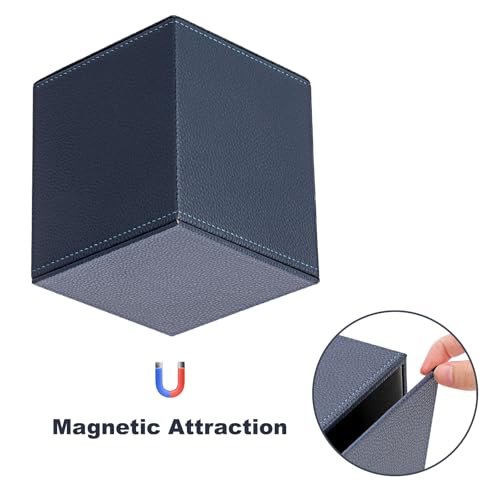 Sumnacon Tissue Box Cover Square,Magnetic Bottom PU Tissue Box Holder,Blue | Stylish Cube Leather Tissue Cover,Lychee Pattern, Decorative Tissue Box Covers for Living Room Bathroom Table Desk Office Car