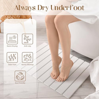 Diatomite Stone Bath Mat for Bathroom – Roll-Up & Foldable | 23.62" x 15.75" | Quick Drying & Super Absorbent | Long Diatomite Stone Drying Mat| Non-Slip | Durable | Off White