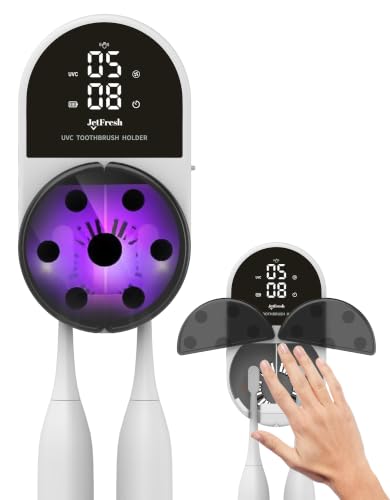 Jetfresh UV Toothbrush Sanitizer and Holder with Fan Drying | Wall Mounted UV-C Toothbrush Cleaner | Tooth Brush Sanitizer Holder Auto Shut-Off, USB Rechargeable, Fits All Brushes.