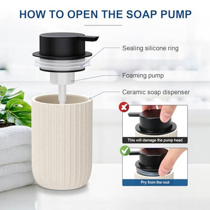 Ceramic Foaming Soap Dispenser, 12 oz Bathroom Foam Hand Soap Dispenser, Refillable Lotion Soap Dispenser with Removable Pump for Kitchen Hand Wash Dispenser, Modern Home Decor(2Pack-Speckled Beige)