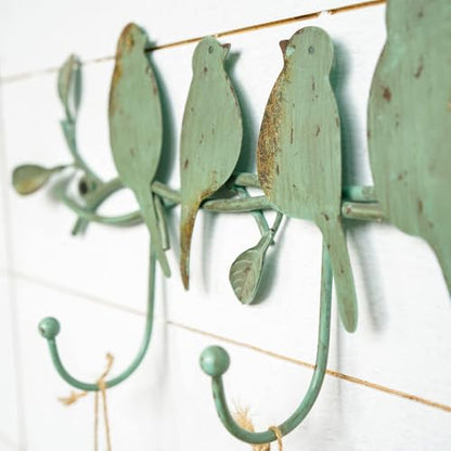 Vintage Metal Wall Mounted Coat Rack with 3 Hooks, Birds on Tree Branch Hanger Key Holder Wall Organizer for Hats, Towels, Clothes, Scarves, Jewelry Wall Decoration - Green