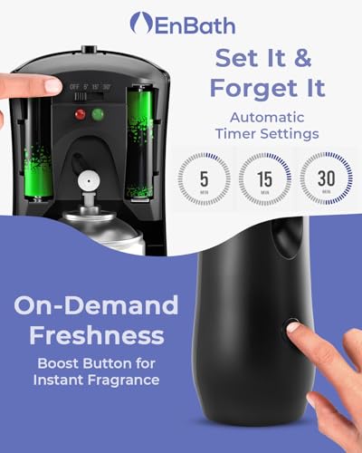 Automatic Air Freshener Spray Dispenser (2-Pack) Black Wall Mounted or Free Standing Battery Operated Sprayer for Home or Commercial Use, 3 Auto Scent Release Time Settings for Room/Bathroom Freshness
