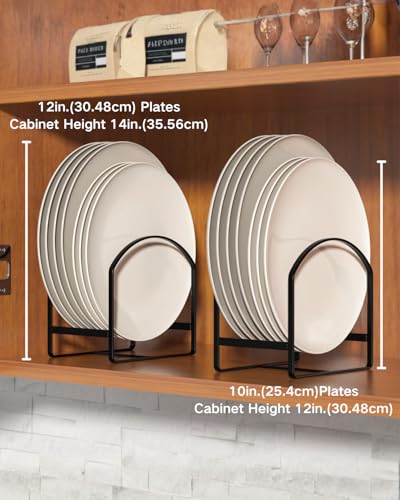 4 Pack Kitchen Plate Holder Organizer for Cabinet Space Saver Dinner Dish Plate Storage Rack Upright Dish Drying Racks Metal Dish Racks Stand for Cupboard and Countertop 2 Large 2 Small Black
