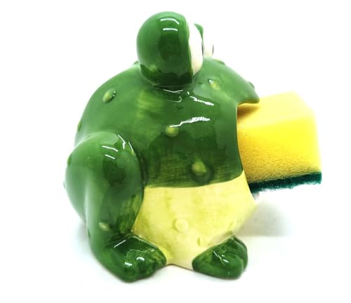 Green Kitchen Decor Cute Ceramic Frog Sponge Holder for Kitchen Sink Ceramic Frog Soap Holder 4.7” Home Decor Fun Novelty Gift