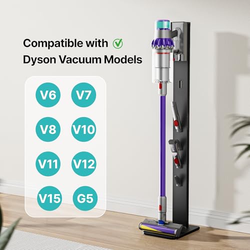 Vacuum Cleaner Stand, Compatible with Dyson Gen5 V15, with 4 Hooks | for V12 V11 V10 V9 V8 V7 V6, Floor Cordless Vacuum Accessory Holder, Attachment Organizer, Black