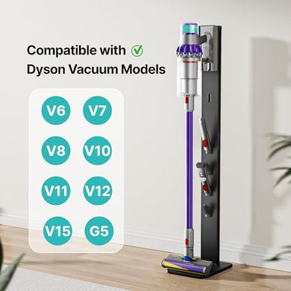 Vacuum Cleaner Stand, Compatible with Dyson Gen5 V15, with 4 Hooks | for V12 V11 V10 V9 V8 V7 V6, Floor Cordless Vacuum Accessory Holder, Attachment Organizer, Black