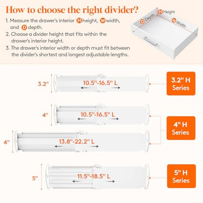 Lifewit 3.2" High Drawer Dividers for Clothes, Adjustable Drawer Organizers | 10.5"-16.5" Expandable Plastic Separator for Dresser, Kitchen, Cabinet, Closet, Nursery, Socks & Underwear Storage, 4 Pack