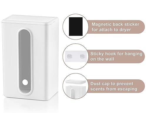 SUBEKYU Magnetic Dryer Sheet Holder Container Dispenser,Plastic,Cream White | Wall Dryer Sheet Box for Laundry Room Organization and Storage,Fabric Sheet Holder