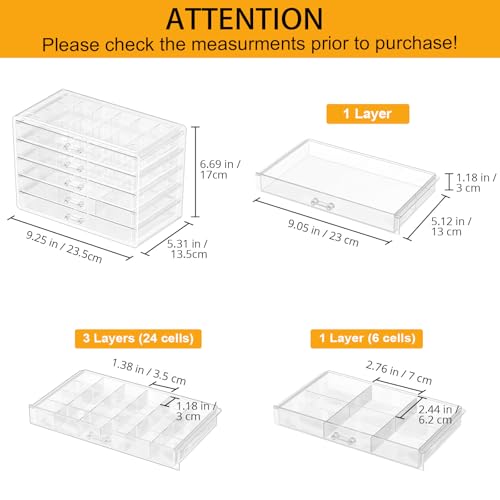 ProCase Acrylic Earrings Holder Organizer Box -Clear, 5 Layers | 79 Jewelry Storage Grid Large Clear Compartments Transparent Stackable Drawers Jewelry Display for Earring Ring Bracelet